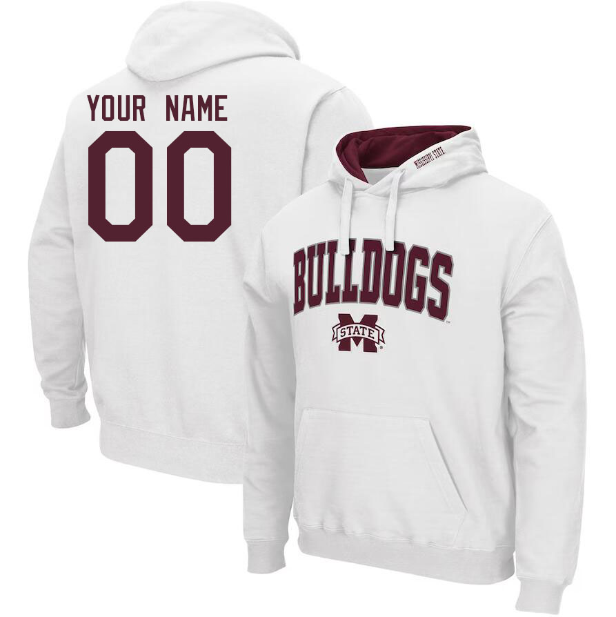 Custom Mississippi State Bulldogs College Name And Number Hoodie-White - Click Image to Close